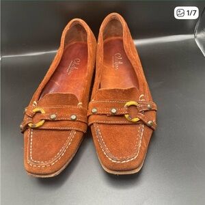 Cole Haan Rust Suede Loafers with Gold Accents